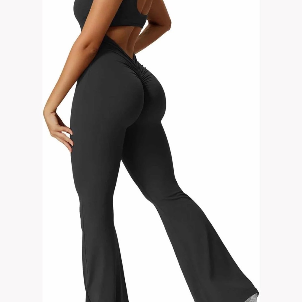 Black Scrunch Butt Flared Pants